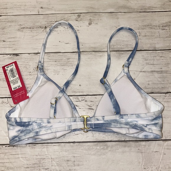 Xhilaration Bikini Top Womens Medium Blue White Tie Dye Swim Triangle Padded M - Picture 4 of 6